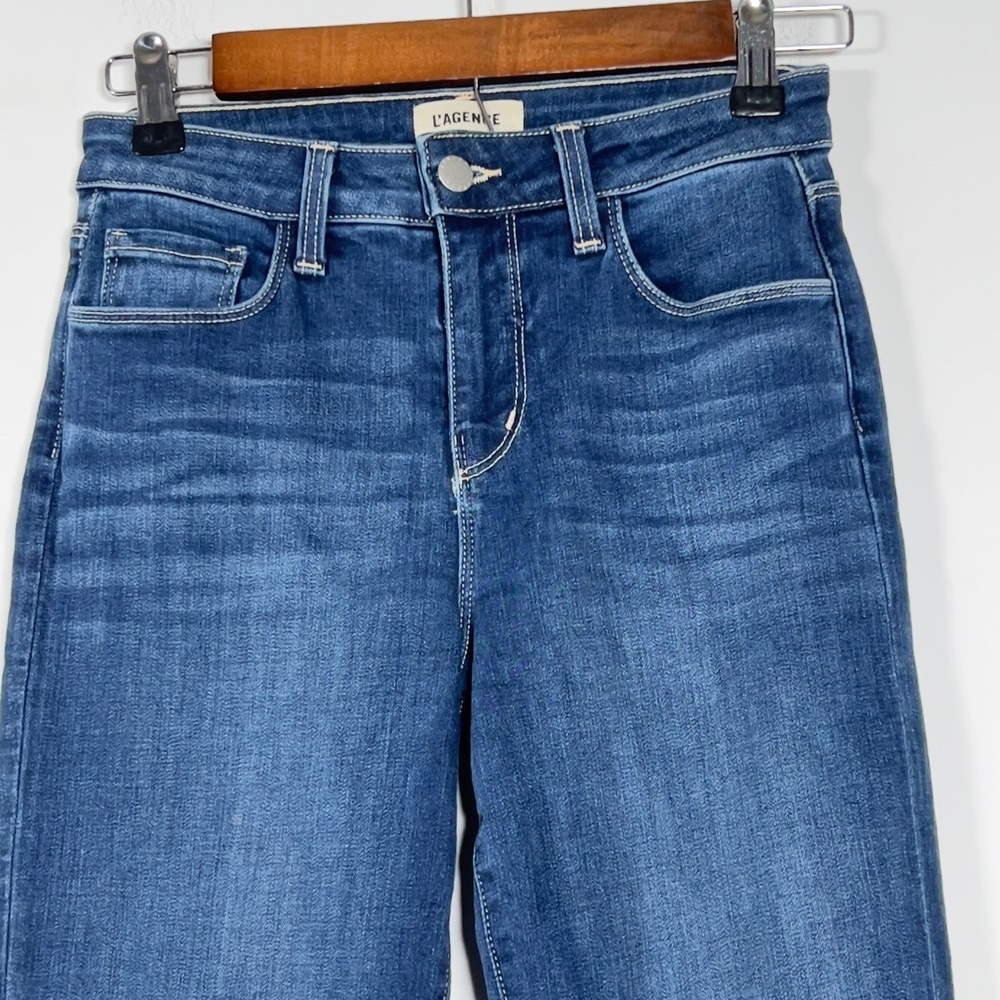 L'AGENCE Ruth High Rise Straight Raw Hem Jeans Women Sz 24 Blue Marlin - Picture 3 of 14